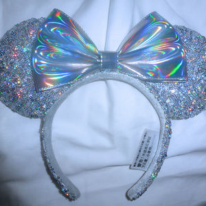 Disney Minnie Mouse Sequin Sparkle Ears Silver Bow